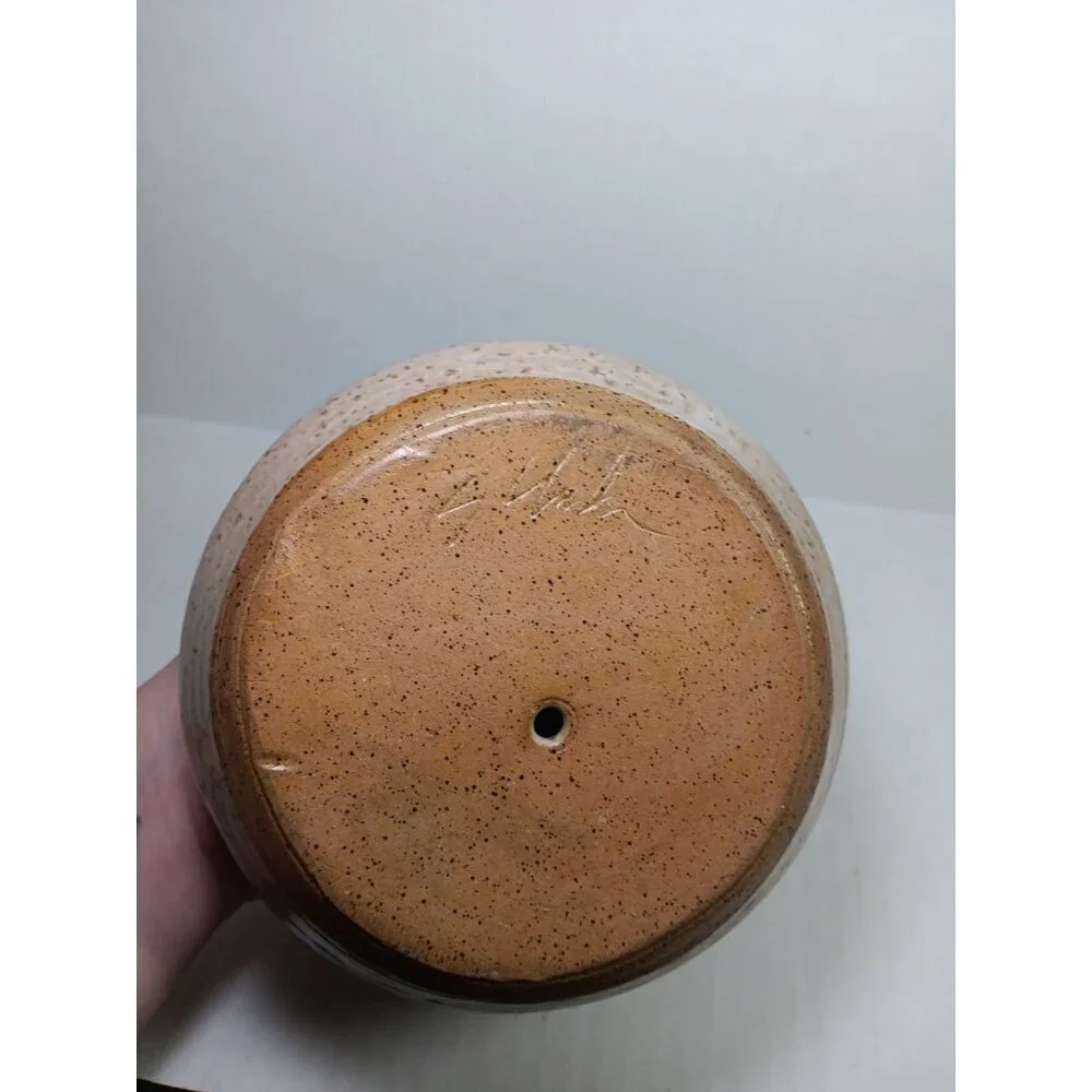 Vintage Signed Handmade Studio Art Pottery Stoneware Bud Vase Glazed Blue Beige